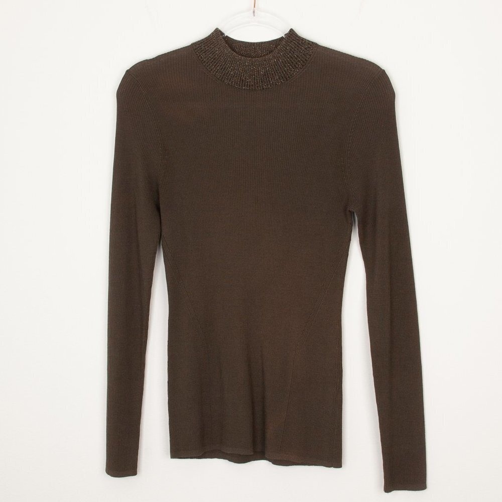 Dreyden Womens Dione Merino Wool Mock Neck Sweater Size L‎ Green Quiet Luxury